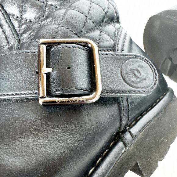 CHANEL Black Quilted Combat Boots - Picture 15 of 15